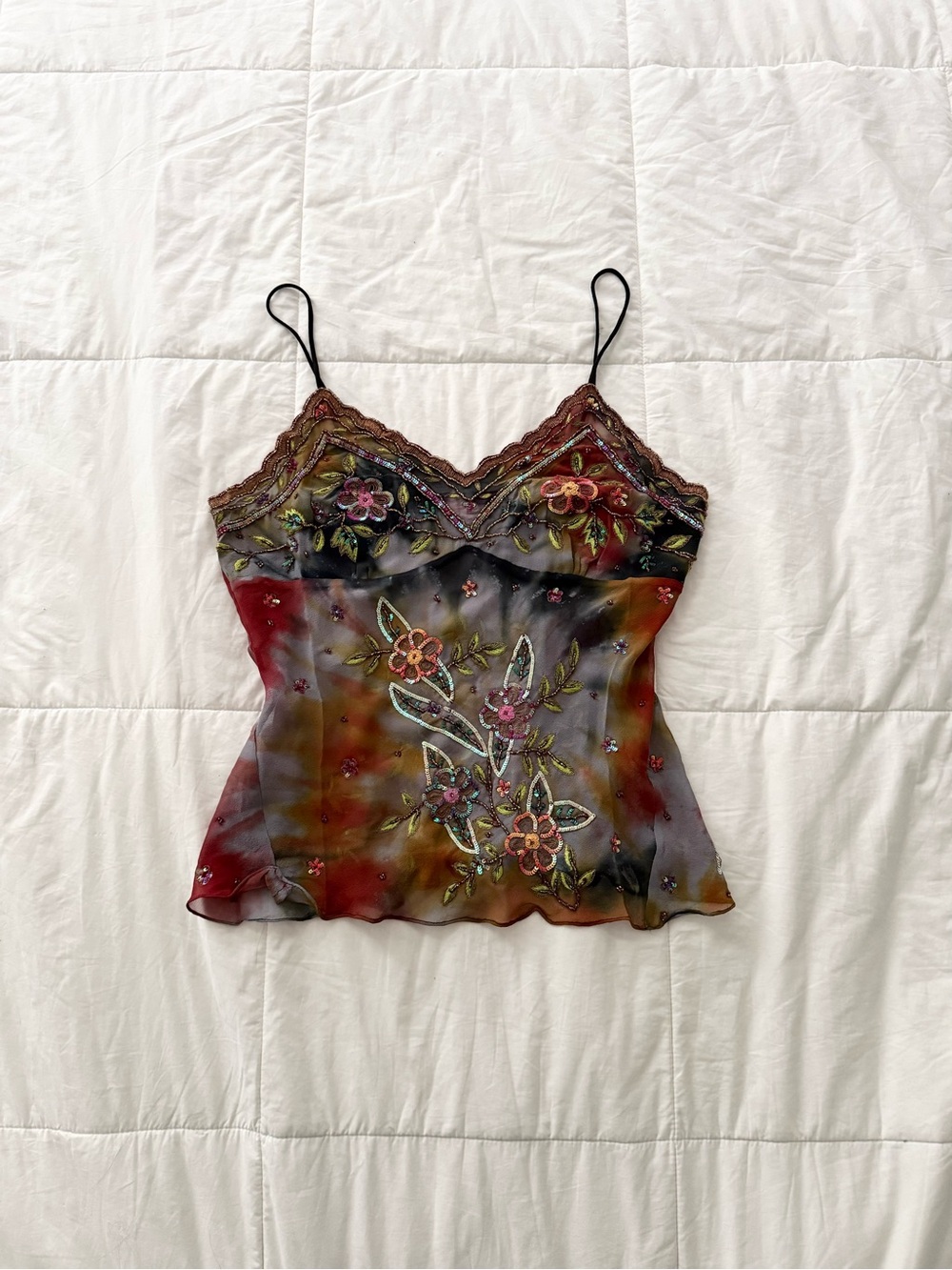 Aftershock 100% silk floral beaded embroidery camisole